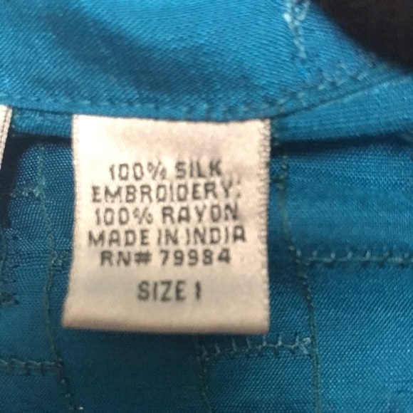 Chico’s Women’s Silk Teal Jacket Open Front Decorative Stitching Size M - Picture 13 of 13